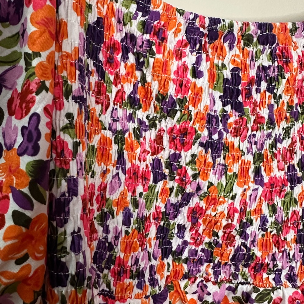 BeautyNee Maternity Floral Print Dress Short Puff Sleeve Square Neck Size 2XL - Picture 2 of 8